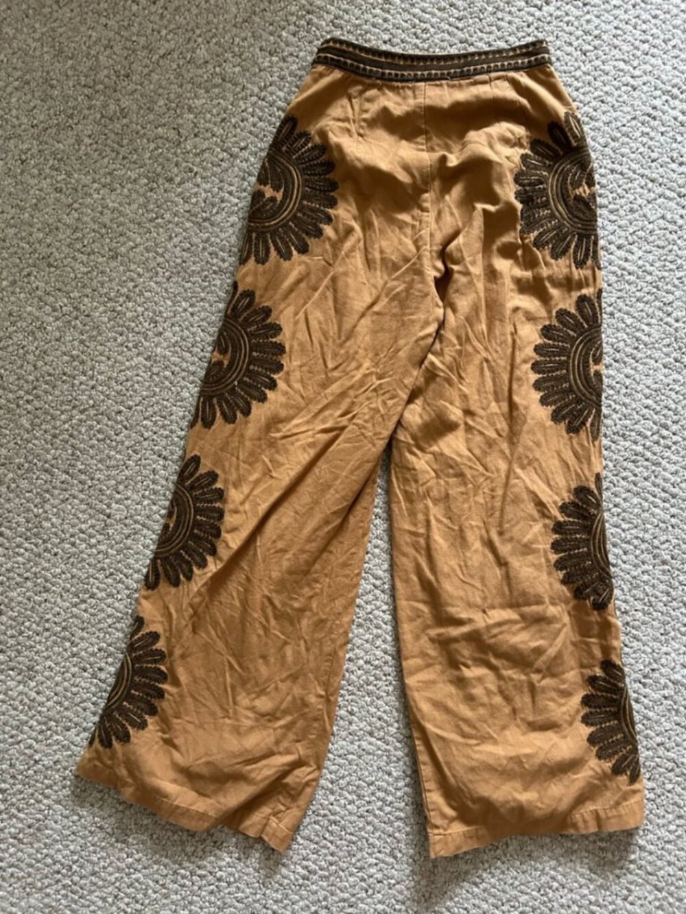 Anthropologie Ollari Embroidered Linen Cotton Wide-Leg Pants size XS - Picture 7 of 8